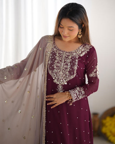 Wine Color Festival Designer Suit With Dupatta