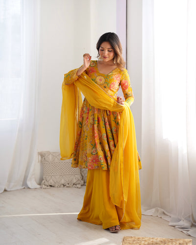YELLOW KEDIYA ROMAN SILK PARTYWEAR DRESS