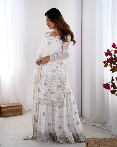 WHITE PARTYWEAR SHARARA SUIT WITH DUPATTA