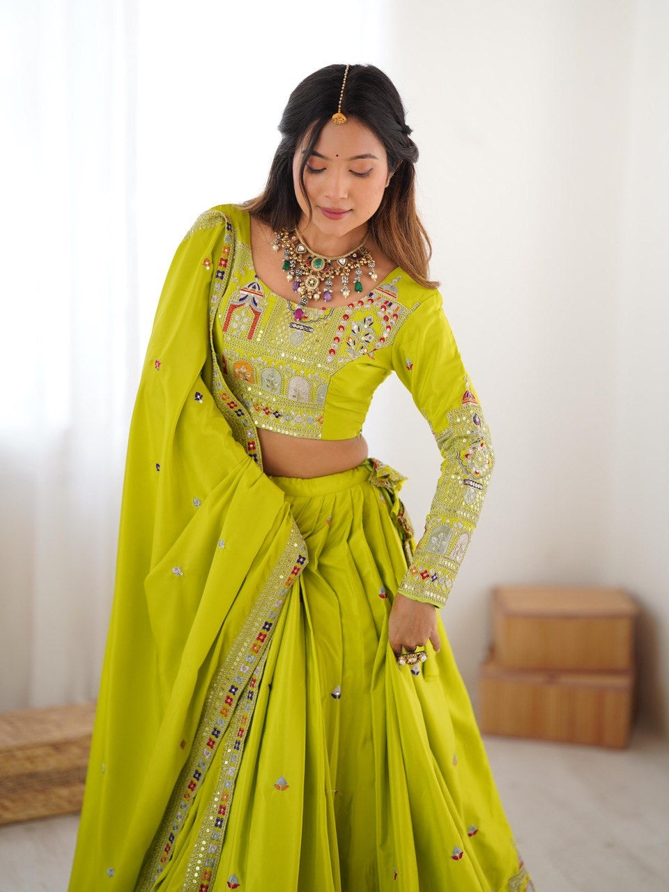 NEON WEDDING LEHENGA WITH CHOLI AND DUPATTA