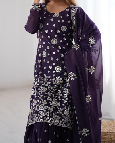PURPLE PARTYWEAR SHARARA SUIT WITH DUPATTA