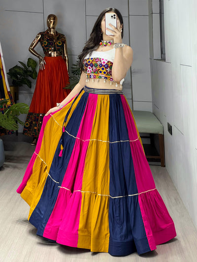 Navratri Special Multicolor Frill Lehenga & Gamthi Work Kediya Blouse