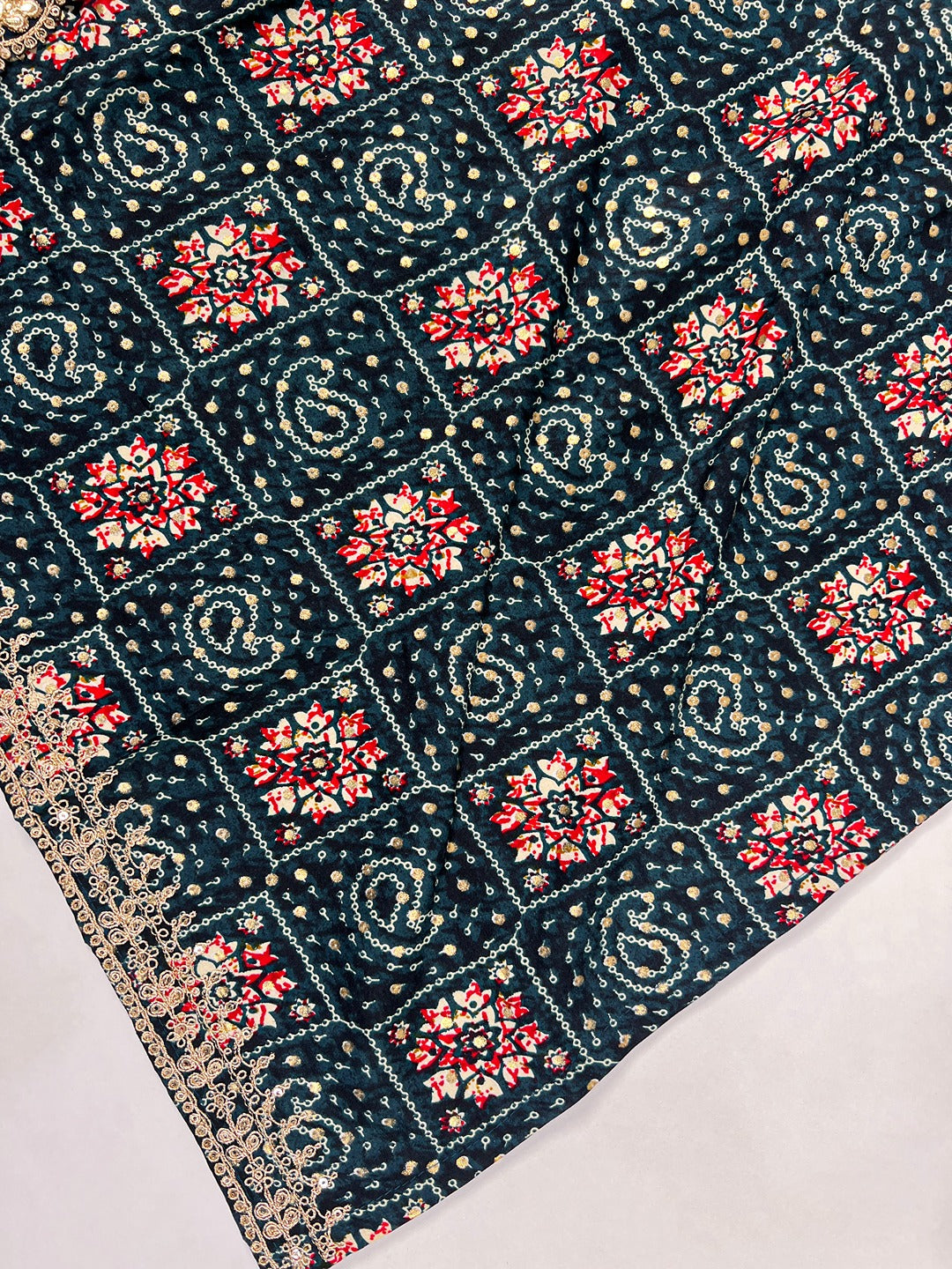 Teal Rayon Embroidered Salwar Suit with Organza Dupatta – Sequins & Thread Work