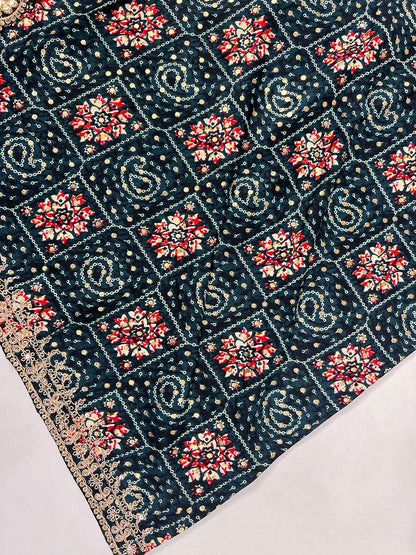 Teal Rayon Embroidered Salwar Suit with Organza Dupatta – Sequins & Thread Work