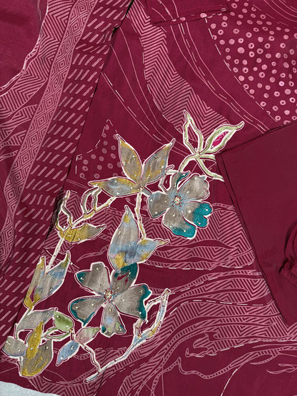 Roman Silk Floral Print Salwar Suit with Beads Handwork & Dupatta – Premium Ethnic Set