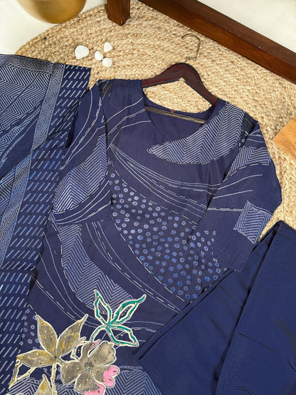 Roman Silk Floral Print Salwar Suit with Beads Handwork & Dupatta – Premium Ethnic Set