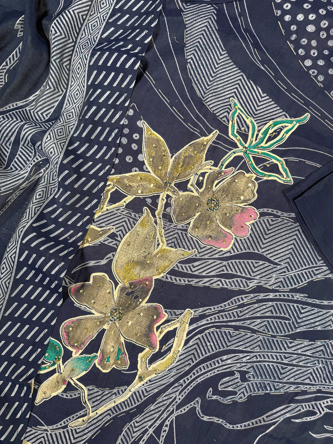 Roman Silk Floral Print Salwar Suit with Beads Handwork & Dupatta – Premium Ethnic Set