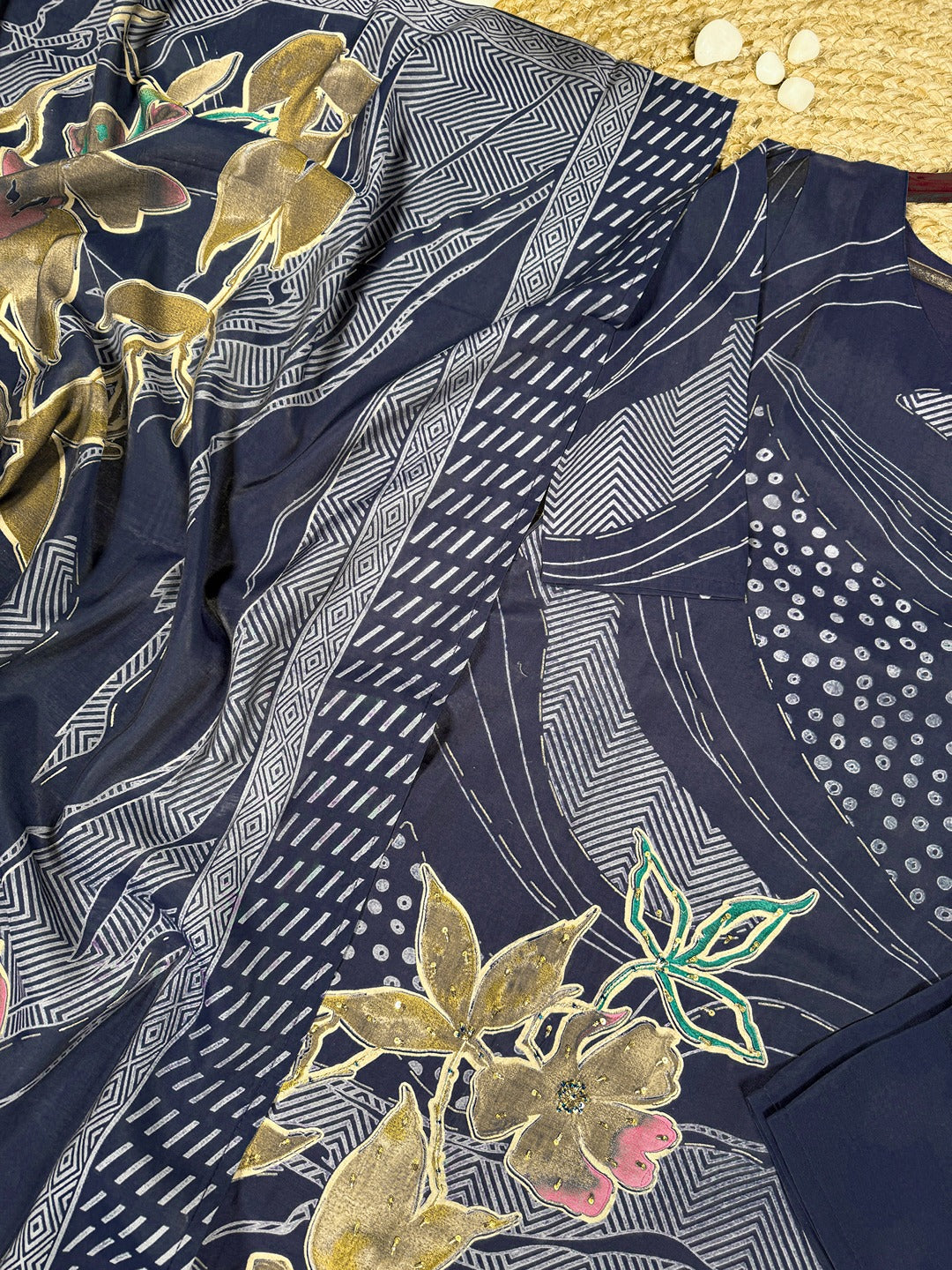 Roman Silk Floral Print Salwar Suit with Beads Handwork & Dupatta – Premium Ethnic Set