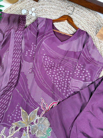 Roman Silk Floral Print Salwar Suit with Beads Handwork & Dupatta – Premium Ethnic Set