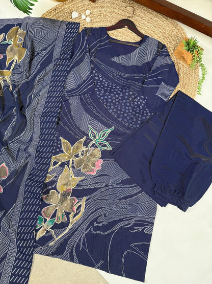 Roman Silk Floral Print Salwar Suit with Beads Handwork & Dupatta – Premium Ethnic Set