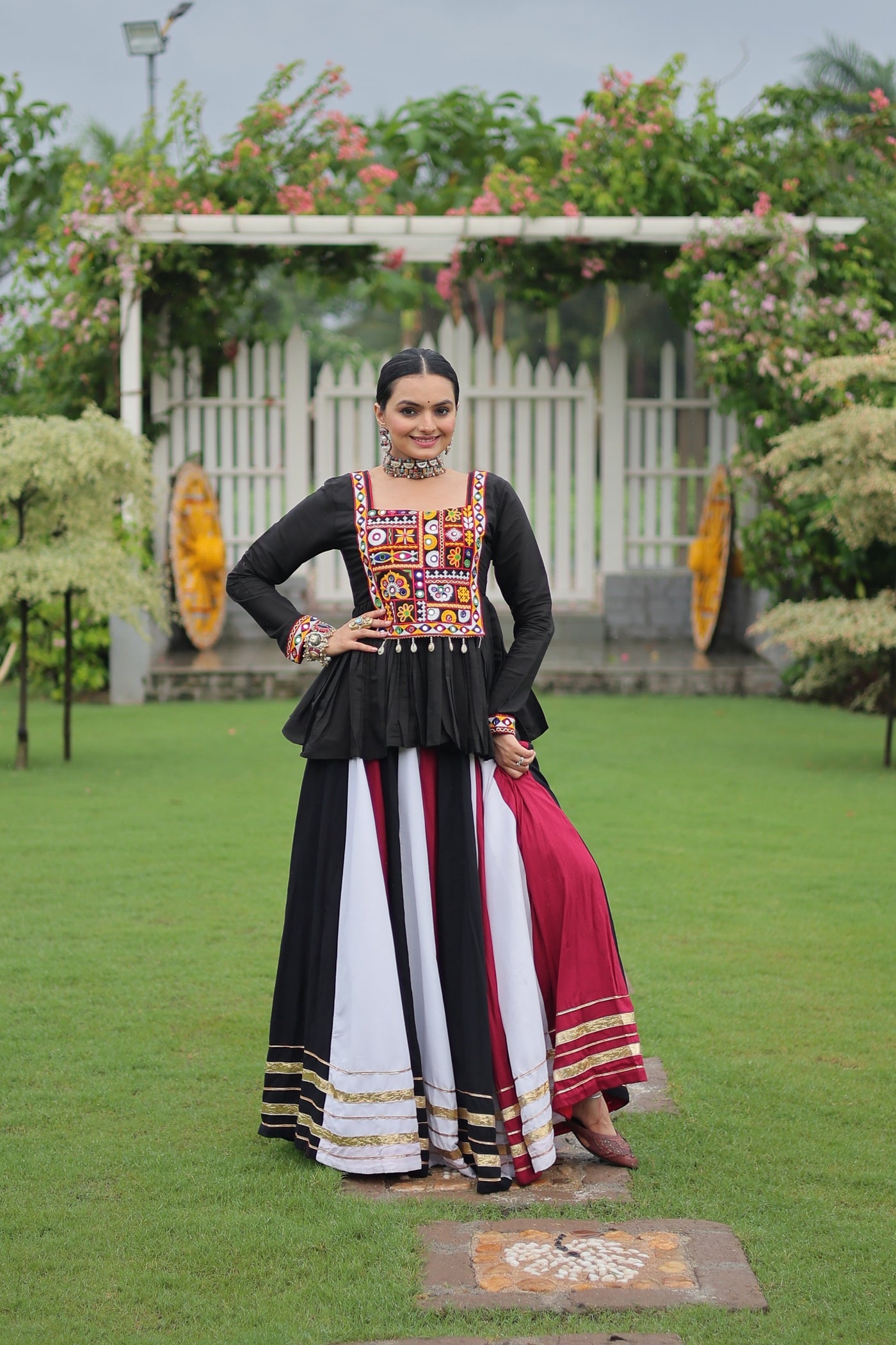 Navratri Special Multicolor Lehenga with Kutchi Gamthi Work- Full Stitched-2