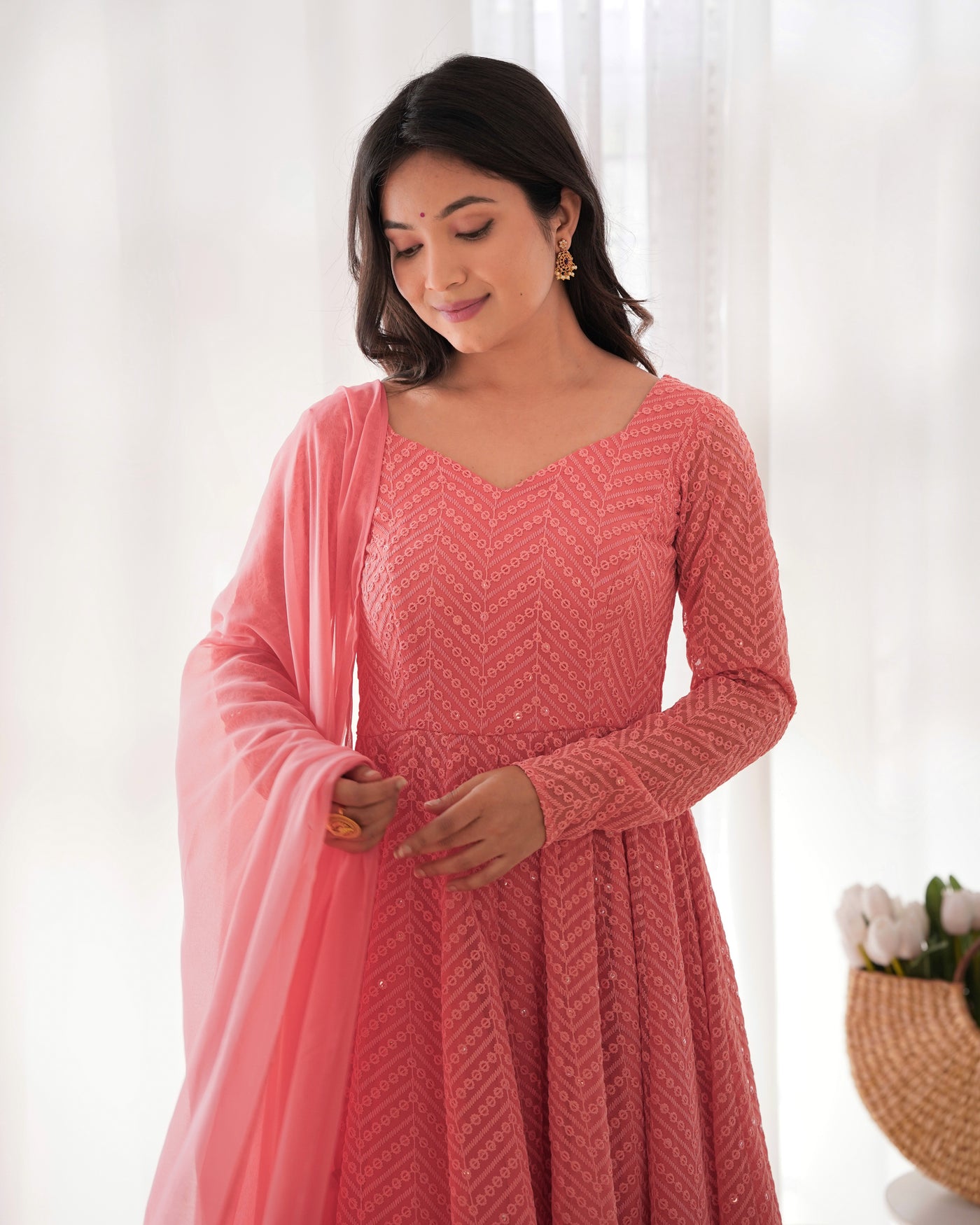 Fully Flared Kali-Patten Anarkali With Fancy Dupatta