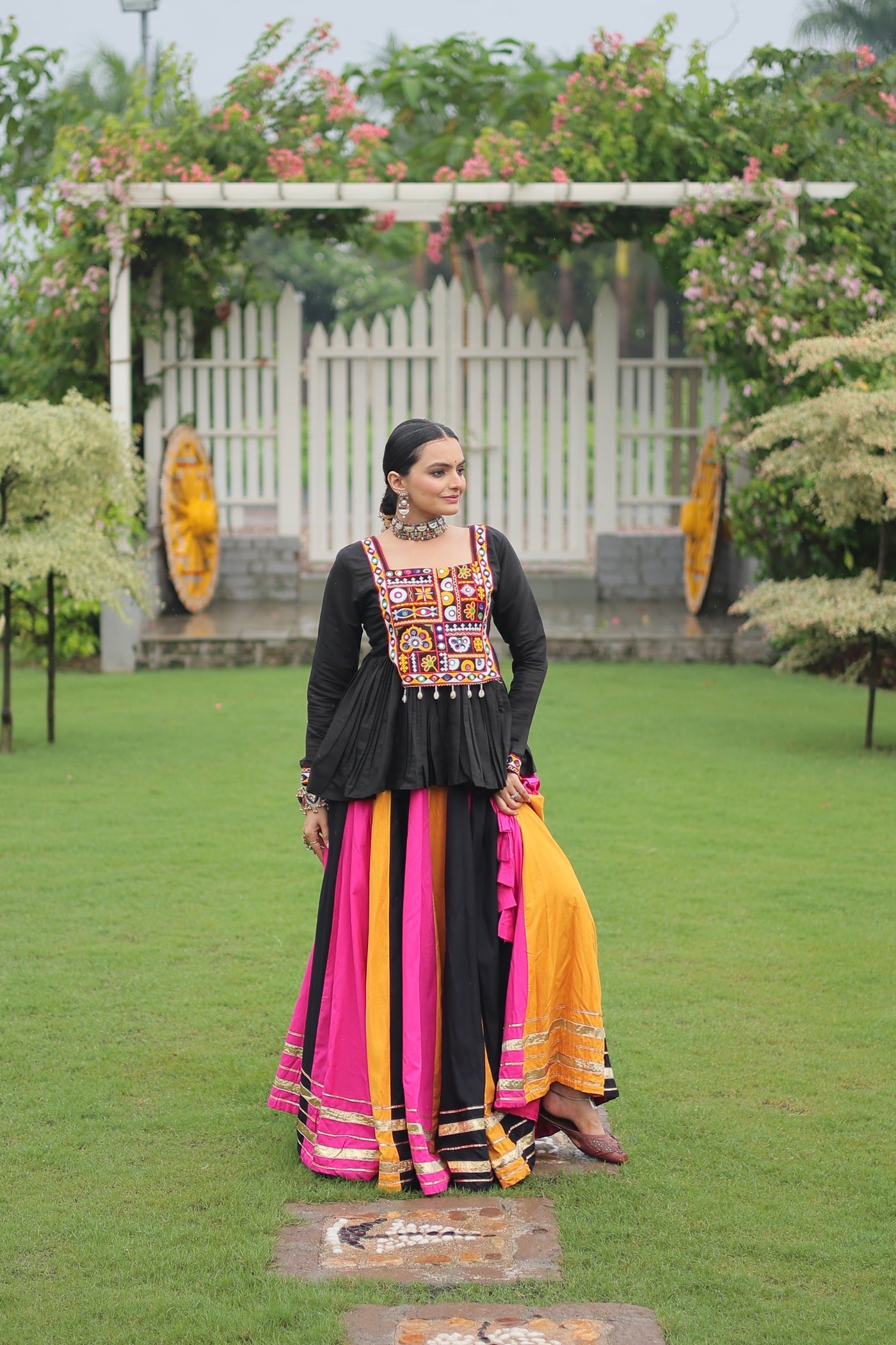 Navratri Special Multicolor Lehenga with Kutchi Gamthi Work- Full Stitched-3