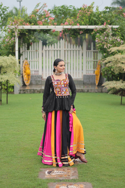Navratri Special Multicolor Lehenga with Kutchi Gamthi Work- Full Stitched-3