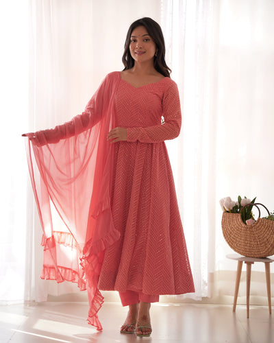 Fully Flared Kali-Patten Anarkali With Fancy Dupatta