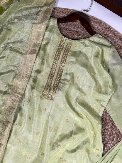 Pastel Green Pure Viscose Zari Weaving Suit with Dupatta