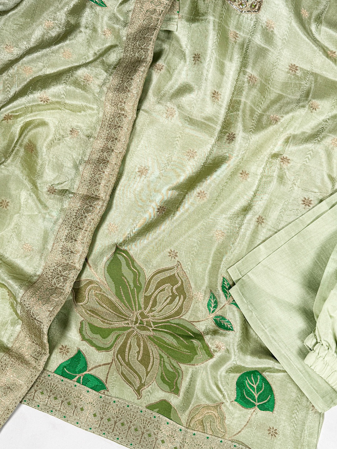 Pastel Green Pure Viscose Zari Weaving Suit with Dupatta