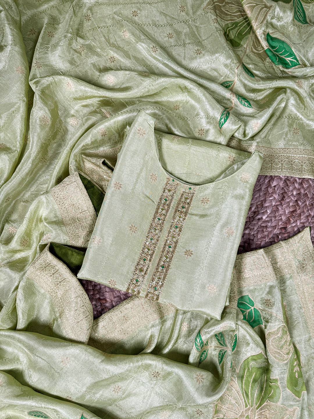 Pastel Green Pure Viscose Zari Weaving Suit with Dupatta