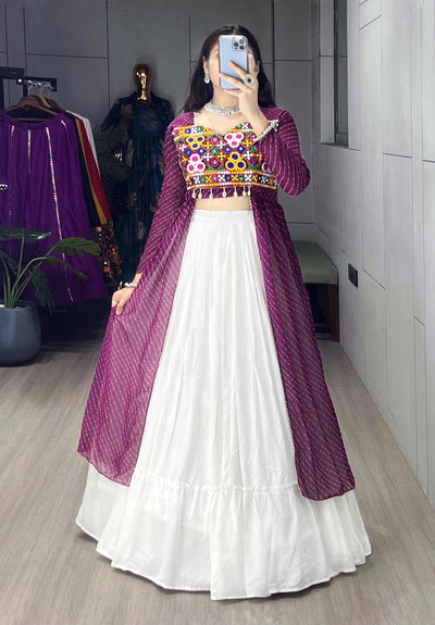 Wine Color Georgette Leheriya Printed Kurti With Traditional Lehenga