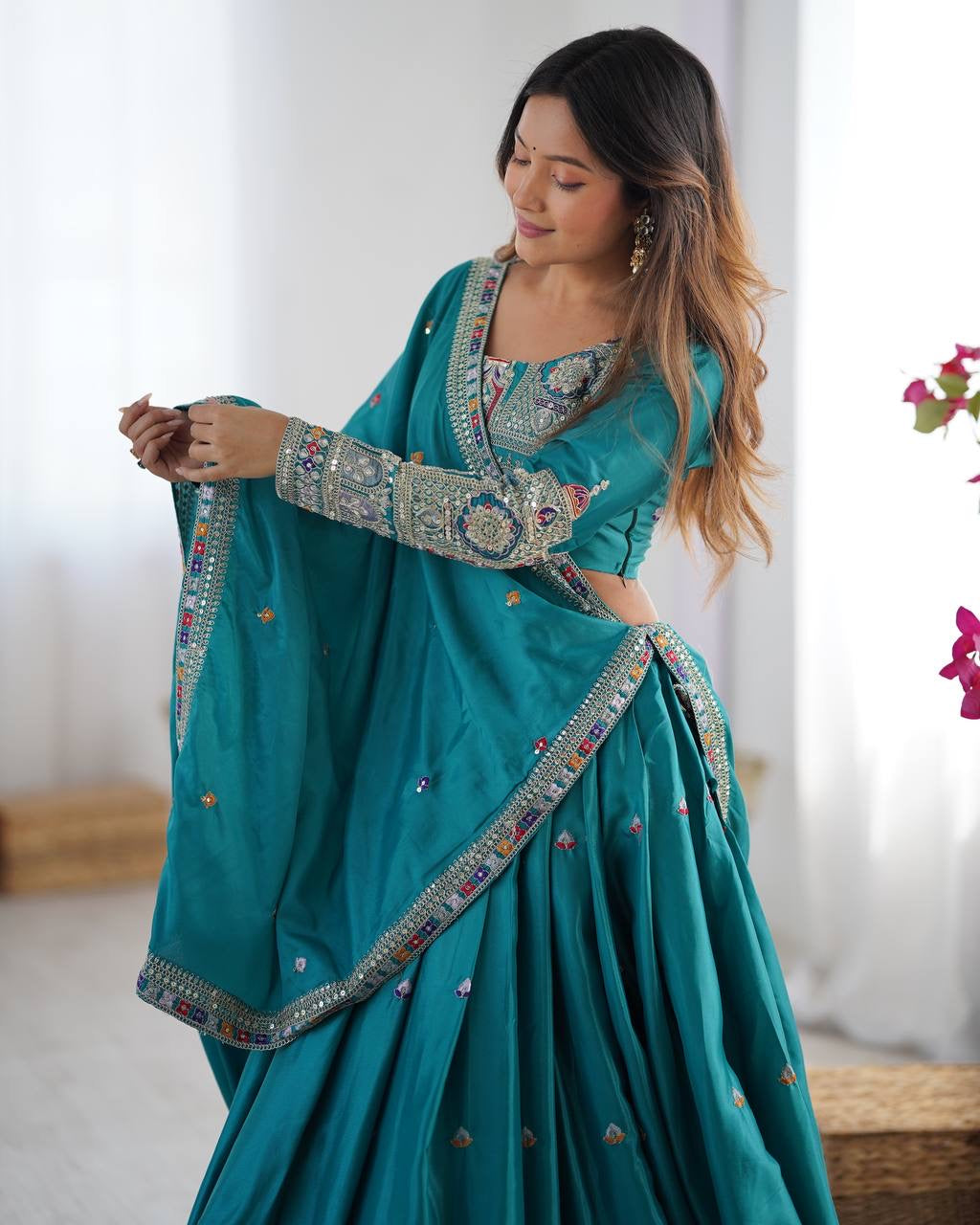 RAMA BLUE WEDDING LEHENGA WITH CHOLI AND DUPATTA