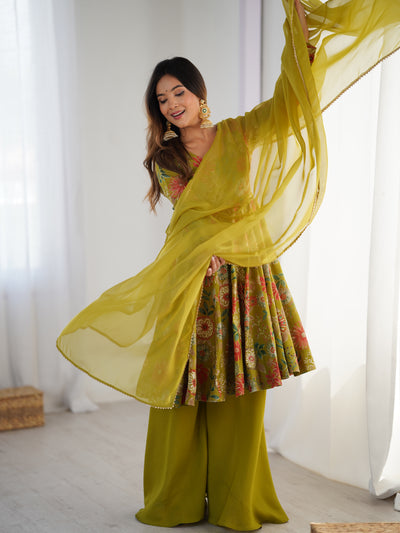 MEHENDI KEDIYA ROMAN SILK PARTYWEAR DRESS