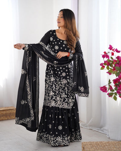 BLACK PARTYWEAR SHARARA SUIT WITH DUPATTA