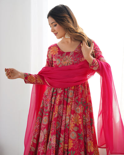 PINK KEDIYA ROMAN SILK PARTYWEAR DRESS