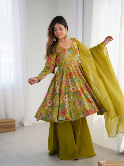 MEHENDI KEDIYA ROMAN SILK PARTYWEAR DRESS