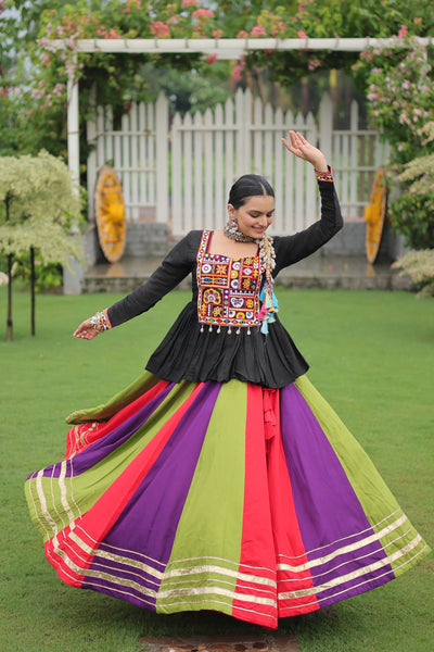 Navratri Special Multicolor Lehenga with Kutchi Gamthi Work- Full Stitched-1