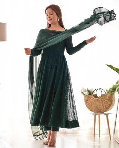 Timeless Full-Flair Georgette Anarkali Suit With Ruffle Dupatta