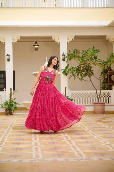 Pink Navratri Bandhani Print Gown