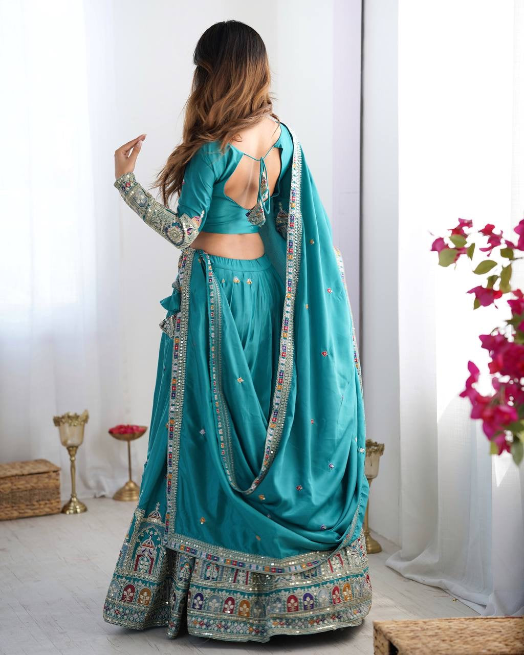 RAMA BLUE WEDDING LEHENGA WITH CHOLI AND DUPATTA