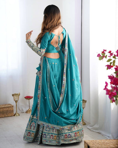 RAMA BLUE WEDDING LEHENGA WITH CHOLI AND DUPATTA