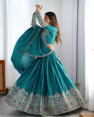 RAMA BLUE WEDDING LEHENGA WITH CHOLI AND DUPATTA