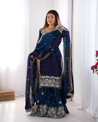 NAVY BLUE WEDDING WEAR CHINON SILK PLAZZO DRESS