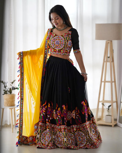 Faux Georgette Mirror Work Chaniya Choli Set With Fancy Dupatta