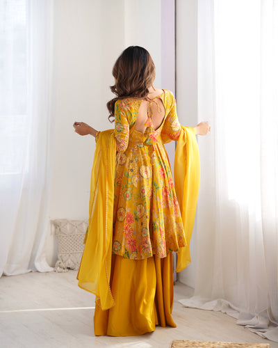 YELLOW KEDIYA ROMAN SILK PARTYWEAR DRESS