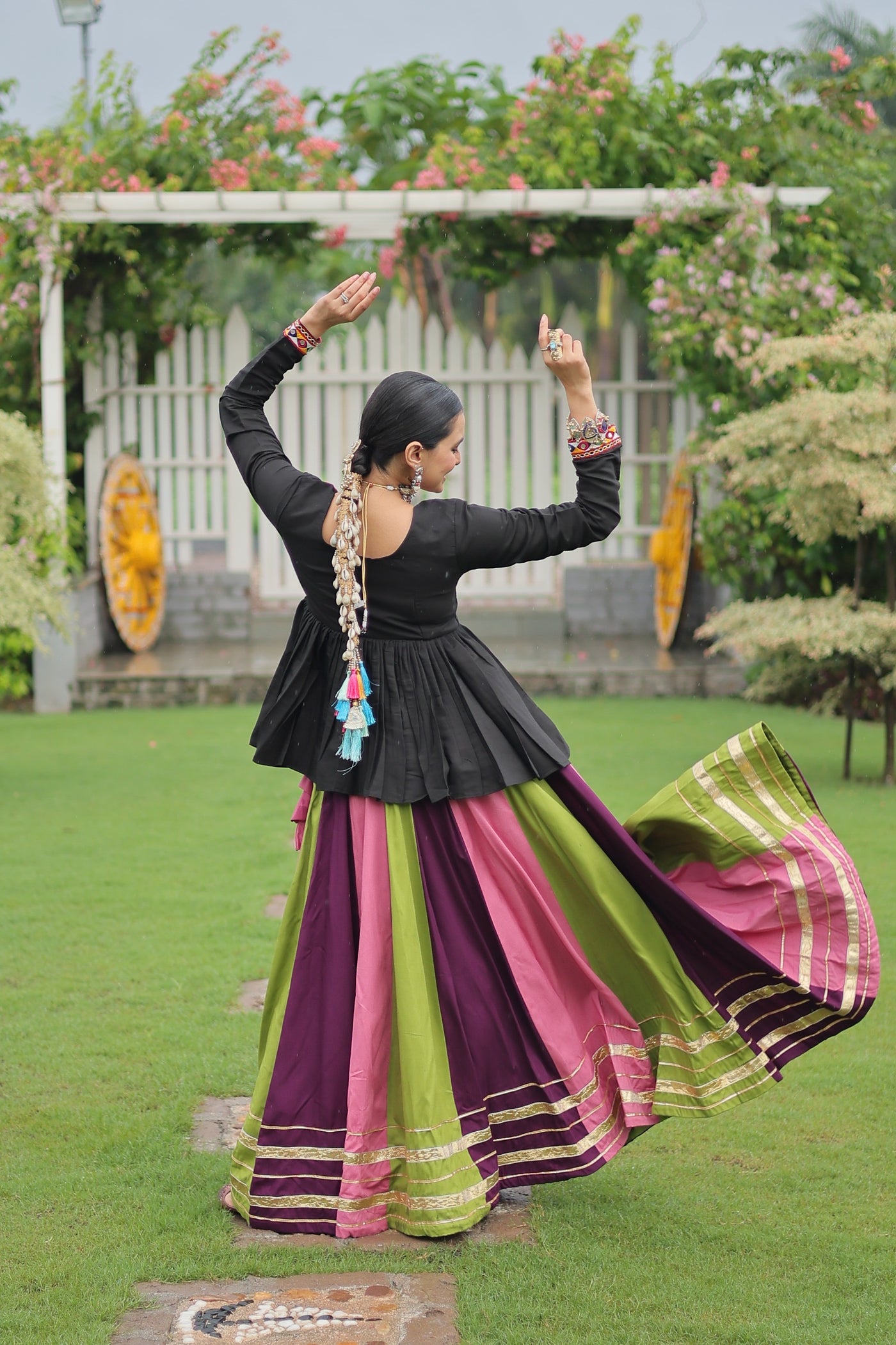 Navratri Special Multicolor Lehenga with Kutchi Gamthi Work- Full Stitched-5