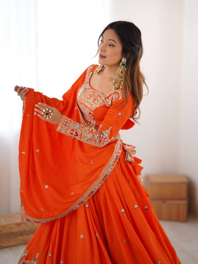 ORANGE WEDDING LEHENGA WITH CHOLI AND DUPATTA