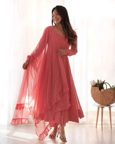 Fully Flared Kali-Patten Anarkali With Fancy Dupatta