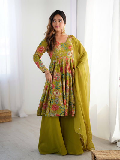 MEHENDI KEDIYA ROMAN SILK PARTYWEAR DRESS
