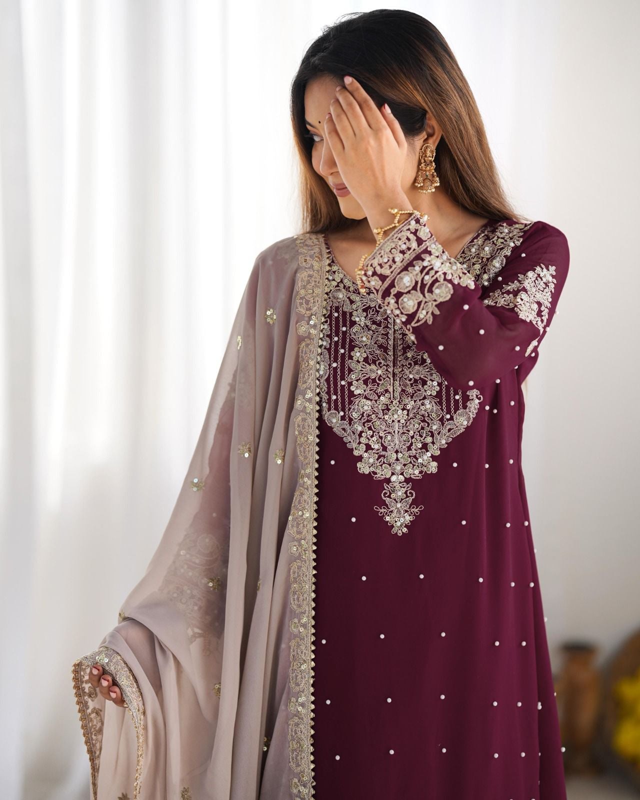 Wine Color Festival Designer Suit With Dupatta