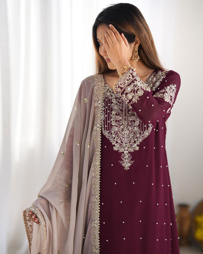 Wine Color Festival Designer Suit With Dupatta