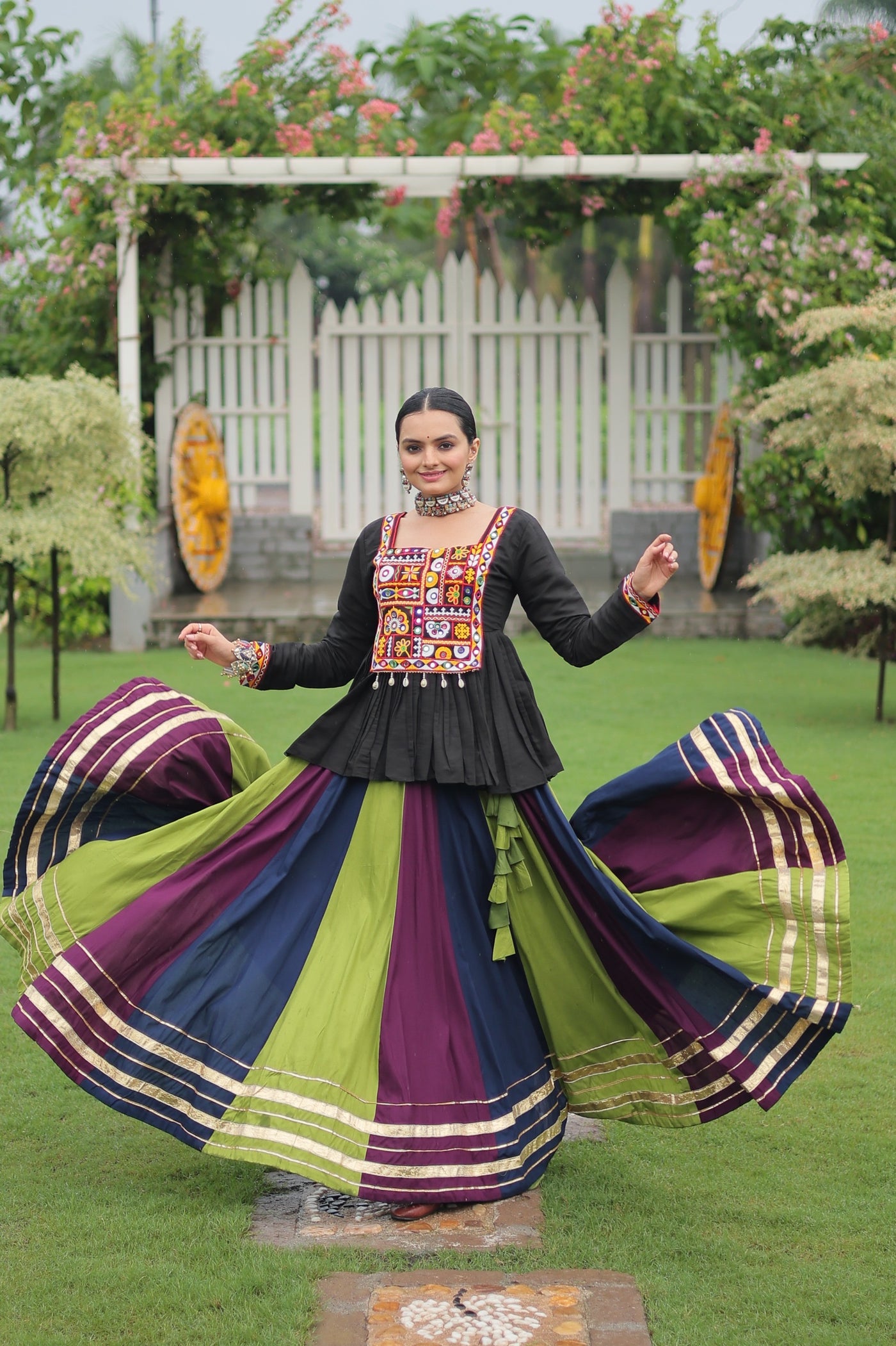 Navratri Special Multicolor Lehenga with Kutchi Gamthi Work- Full Stitched-4