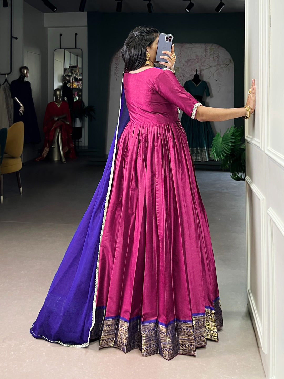 Aura Silk Zari Weaving Designer Gown with Dupatta