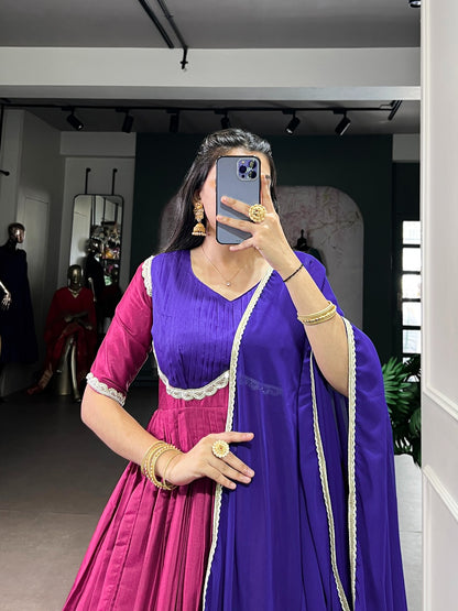 Aura Silk Zari Weaving Designer Gown with Dupatta