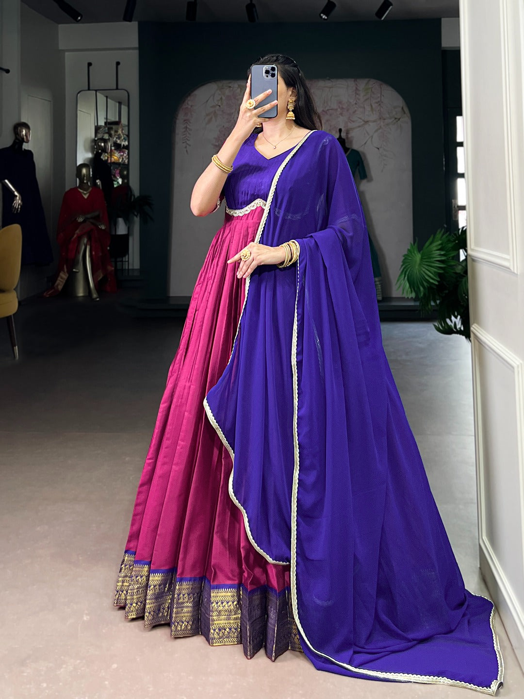 Aura Silk Zari Weaving Designer Gown with Dupatta