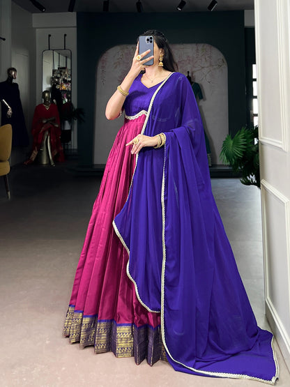 Aura Silk Zari Weaving Designer Gown with Dupatta