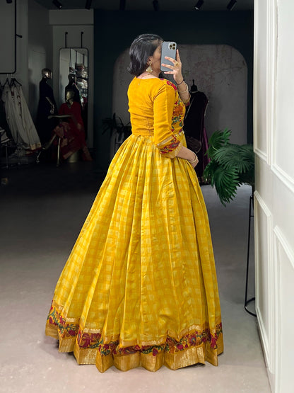 Chanderi-Style Printed Gown with Koti – Zari Weaving Work