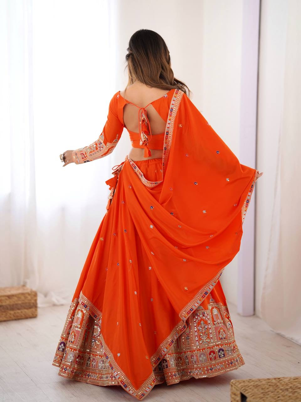 ORANGE WEDDING LEHENGA WITH CHOLI AND DUPATTA